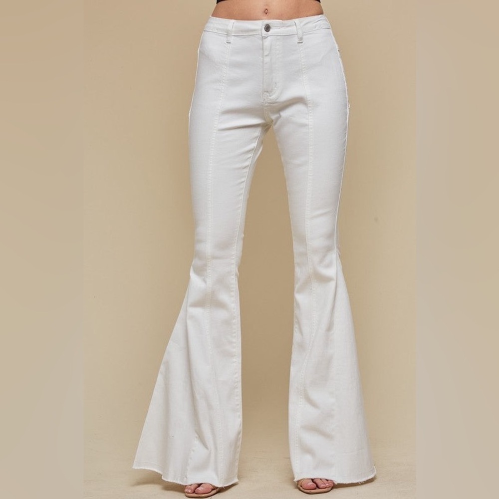 NWT - Saints & Hearts We've Got Spirit Flare Pants in White and Brown - Size S - Picture 2 of 6